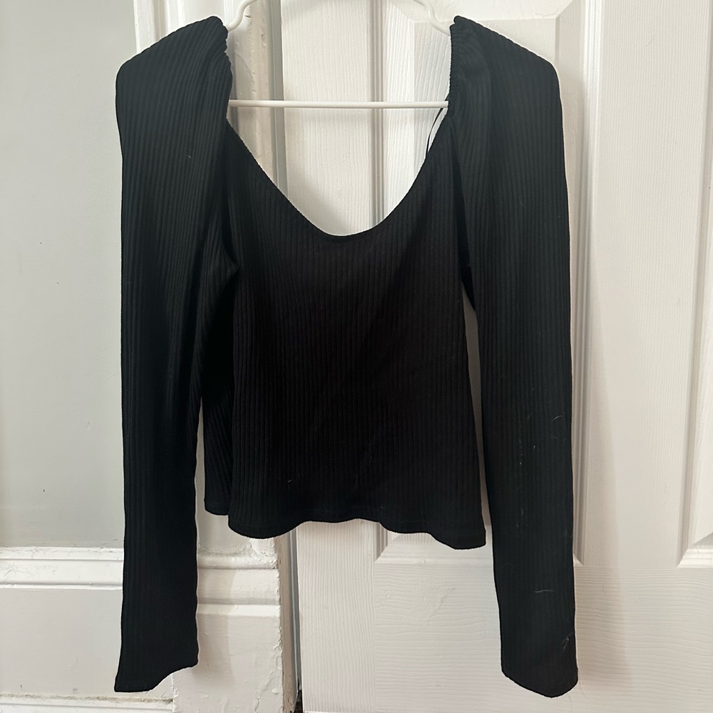 Black H&M going out top with puff cap sleeves - size M